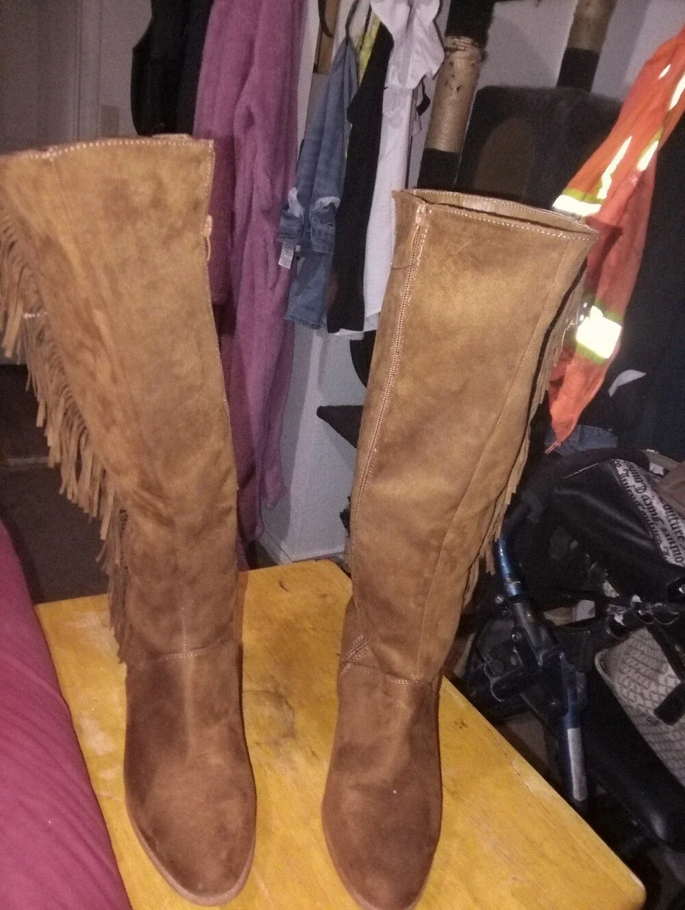 Women's Tall Fringe Suede Boots - Brown